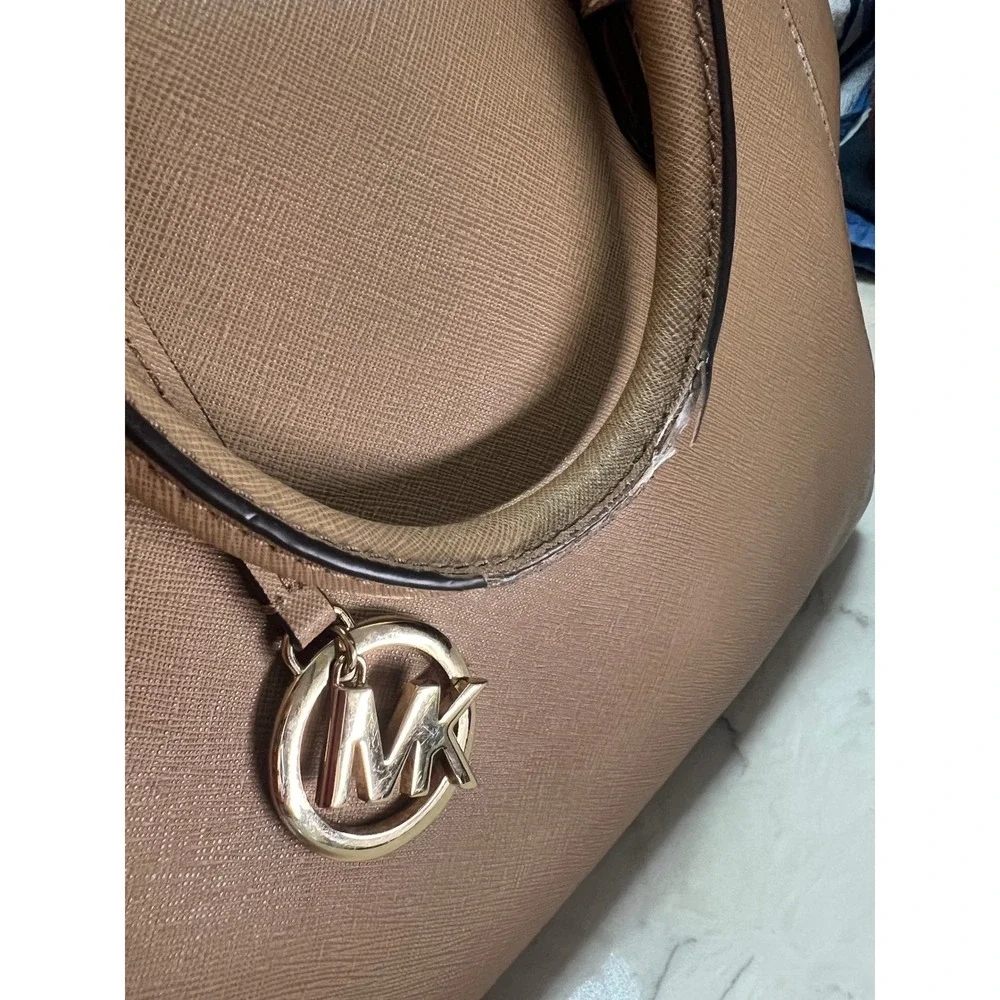 Michael Kors Saffiano Leather Satchel Bag Tan Gold Hardware Crossbody 30S4GTVS6L
